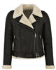 Glowrexs Women's Genuine Leather Faux Fur Shearling Biker Jacket