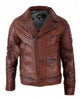 Glowrexs Brando Vintage Biker Cafe Racer Washed Distressed Brown Leather Jacket