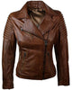 Glowrexs Women's Brown Brando Biker Real Leather Jacket