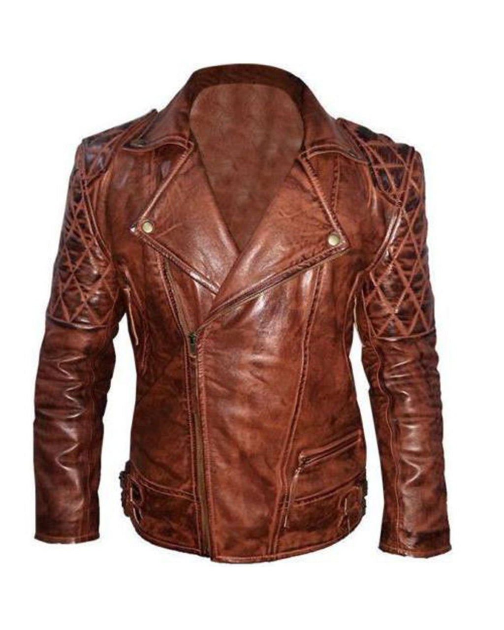 Glowrexs Women's Quilted Brown Biker Real Leather Jacket
