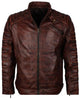 Glowrexs Cafe Racer Distressed Motorcycle Brown Leather Jacket For Men