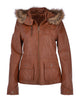 Glowrexs Womens Hooded Biker Real Sheepskin Leather Jacket