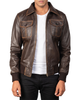 Glowrexs Men's Four Pockets Brown Bomber Leather Jacket