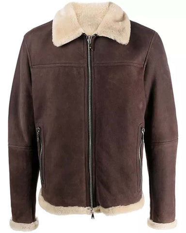 Glowrexs Mens Brown Suede Jacket With Sherpa Collar