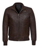 Glowrexs Mens Quilted Brown Retro Bomber Leather Jacket