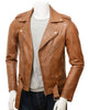 Glowrexs Men's Classic Brando Style Tan Biker Leather Jacket