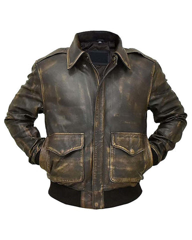 Glowrexs A2 Distressed Aviator Bomber Brown Leather Jacket