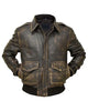 Glowrexs A2 Distressed Aviator Bomber Brown Leather Jacket
