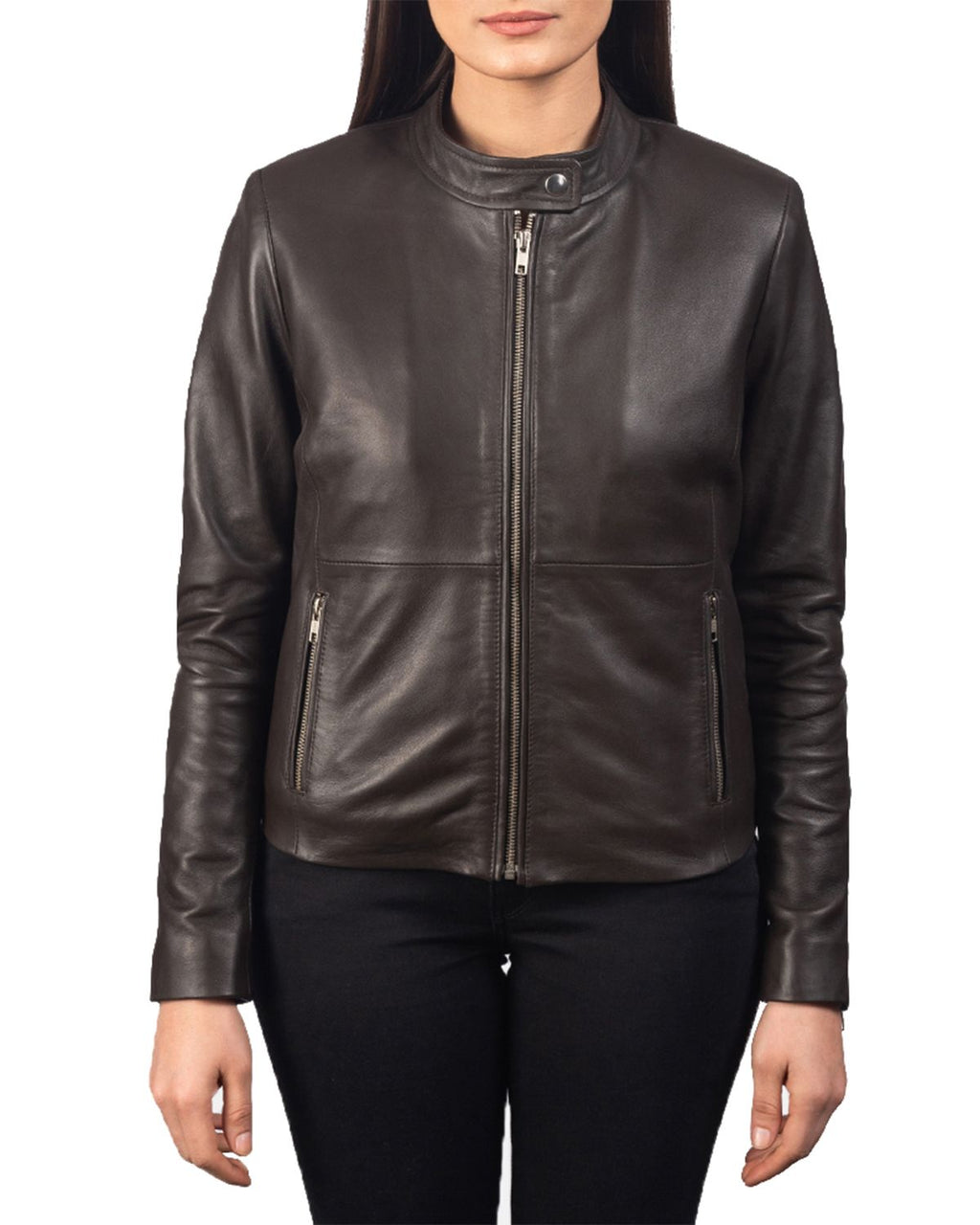 Glowrexs Women's Plain Biker Leather Jacket