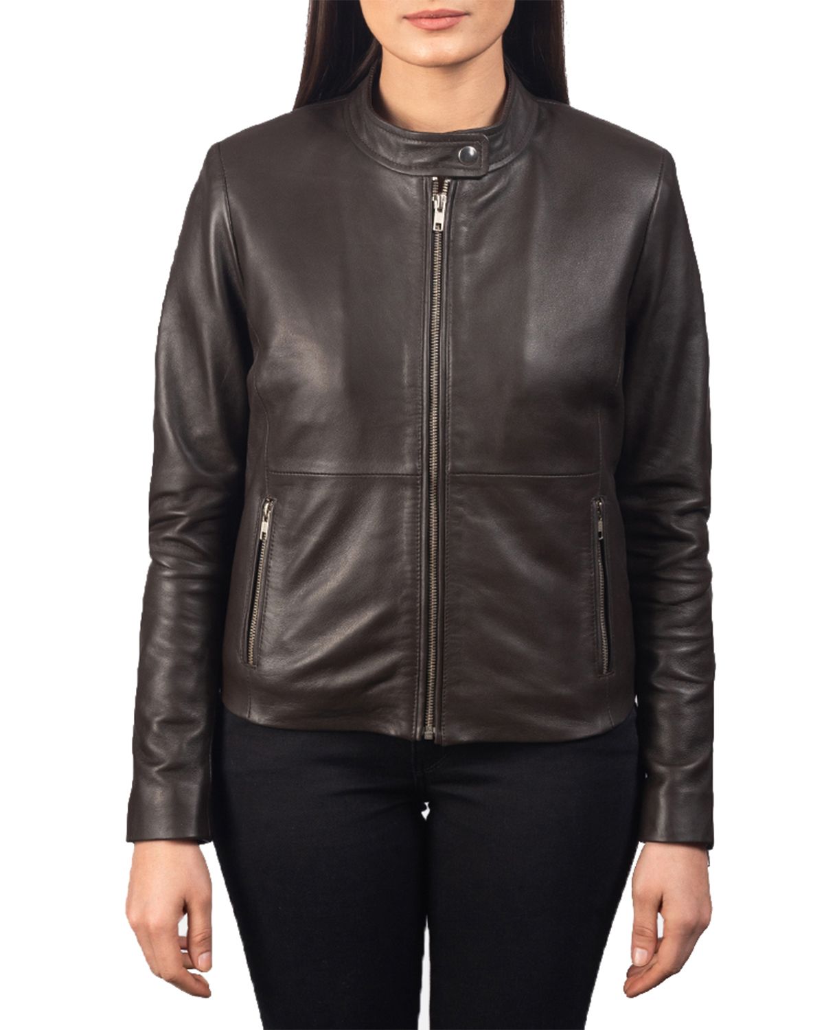 Glowrexs Women's Plain Biker Leather Jacket