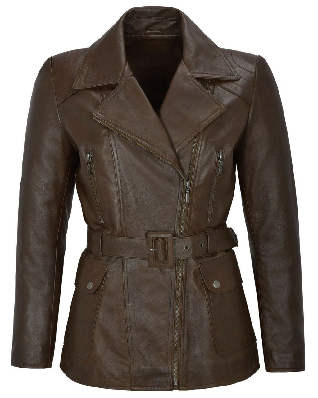 Glowrexs Women's Classic Mid Length Brown Trench Coat