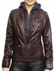 Glowrexs Women's Short Hooded Leather Biker Jacket