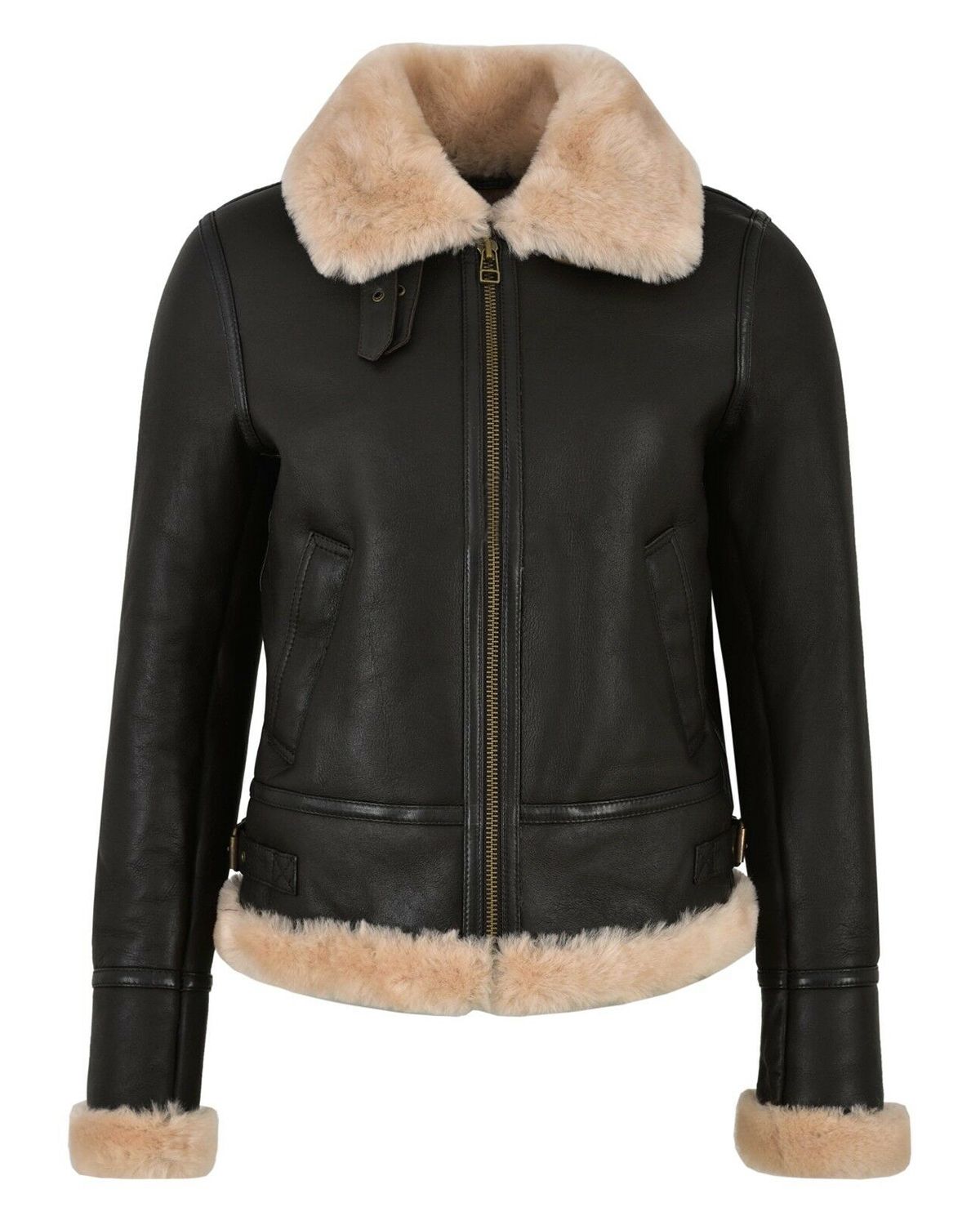 Glowrexs Women's RAF B3 Flying Bomber Aviator Style Leather Jacket