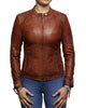 Glowrexs Women's Waxed Brown Biker Real Sheepskin Leather Jacket