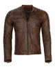Glowrexs Men's Vintage Brown Cafe Racer Leather Jacket