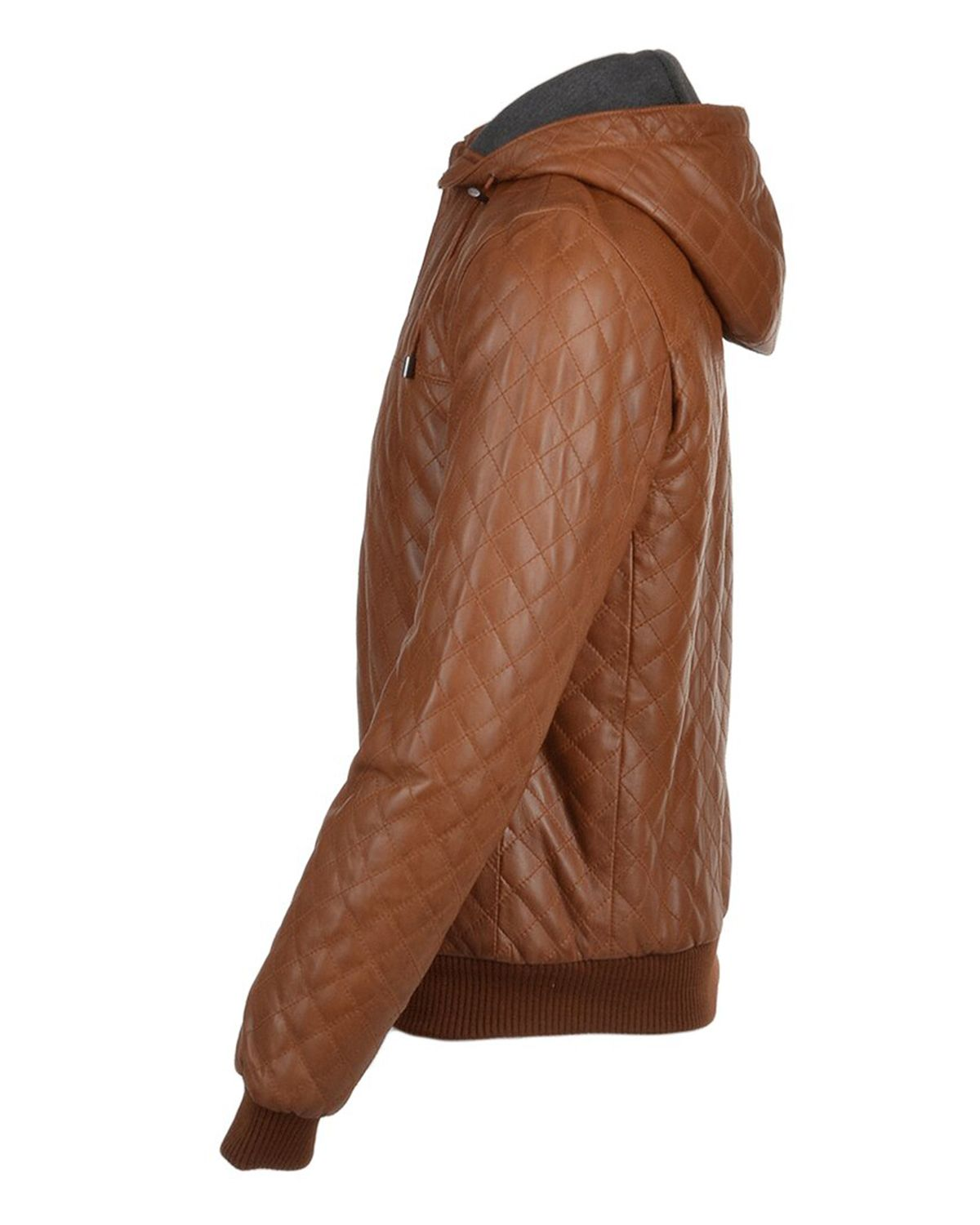 Glowrexs Men's Quilted Detachable Hooded Bomber Real Leather Jacket