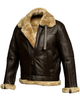 Glowrexs Men's RAF Aviator Brown B3 Bomber Genuine Sheepskin Leather Jacket