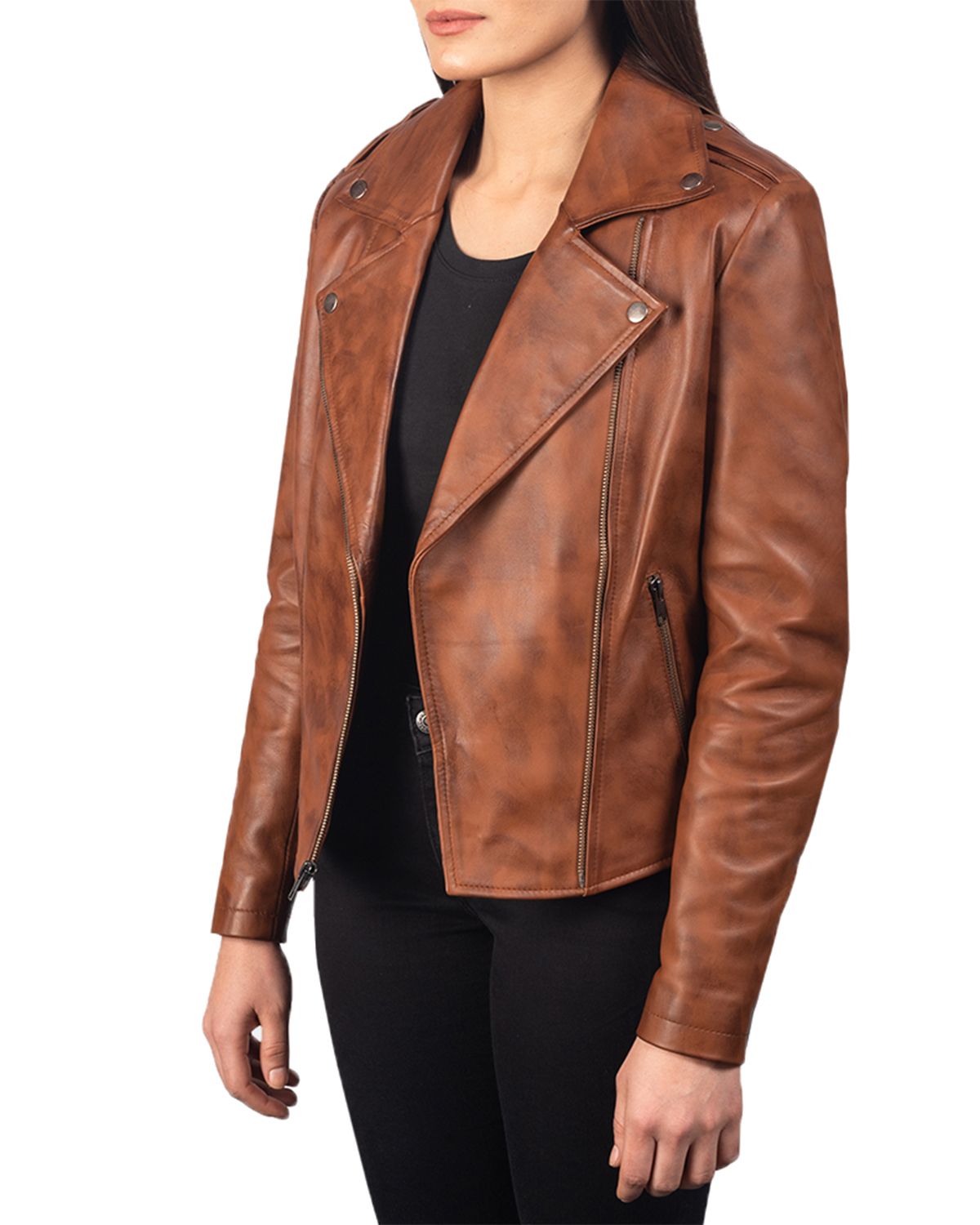 Glowrexs Women's Notch Collar Stylish Biker Leather Jacket