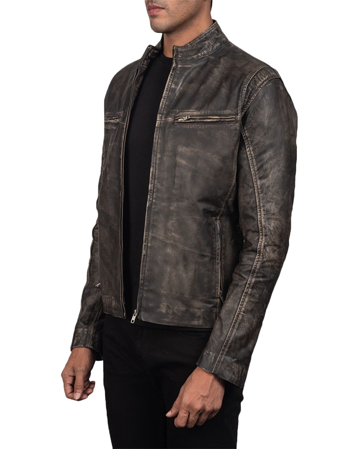 Glowrexs Men's Distressed Brown Biker Genuine Sheepskin Leather Jacket