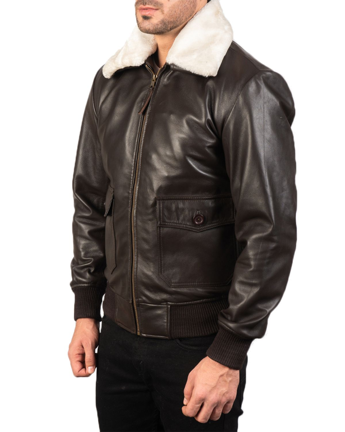 Glowrexs Men's G-1 Bomber Real Sheepskin Leather Jacket