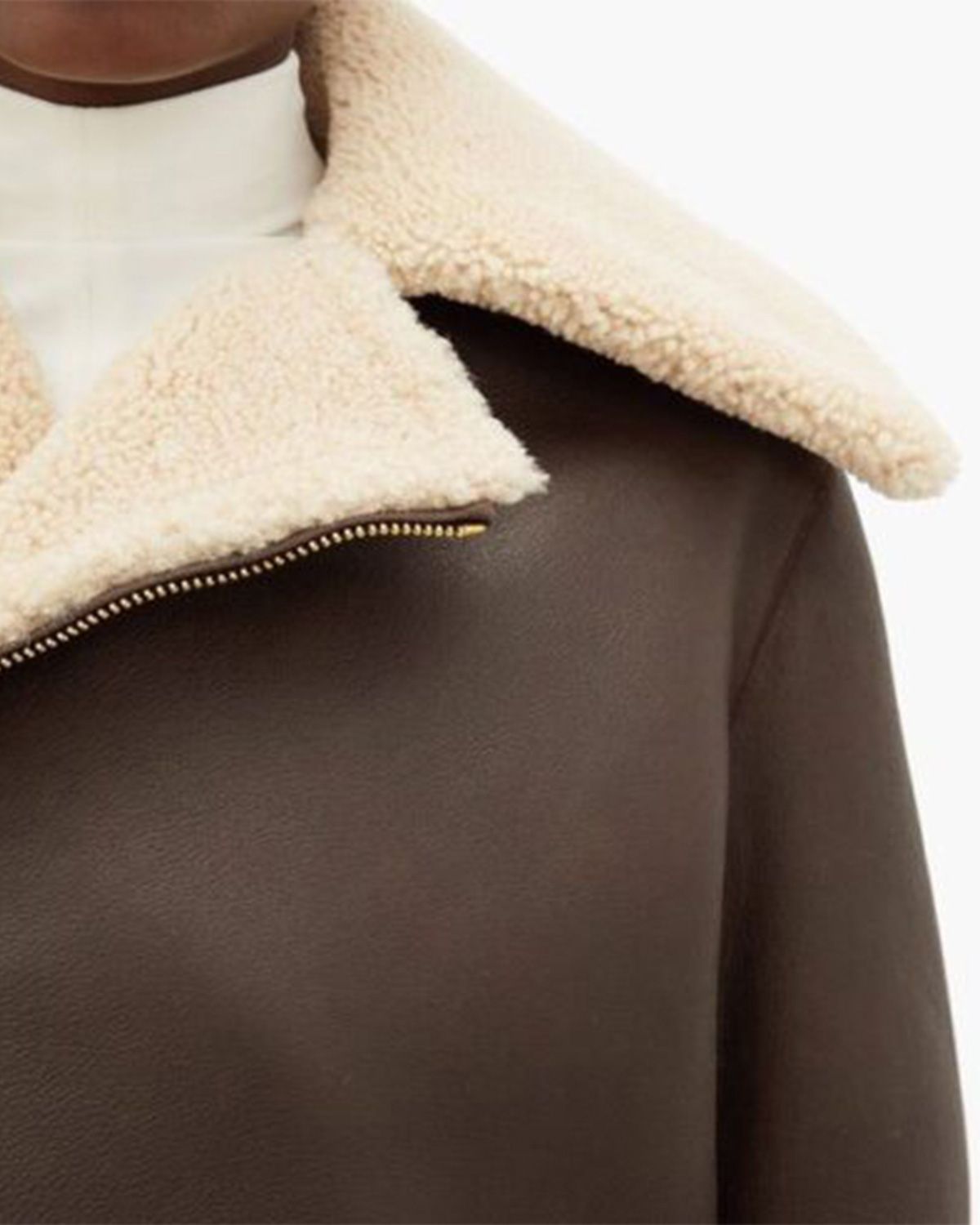 Glowrexs Women's Chocolate Brown Faux Shearling Real Sheepskin Leather Jacket