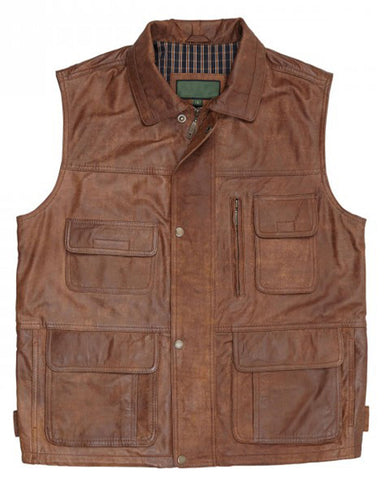 Glowrexs Mens Alf Tan Brown Leather Vest