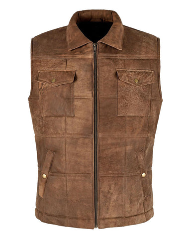 Glowrexs Men's Vintage Brown Body Warmer Leather Vest