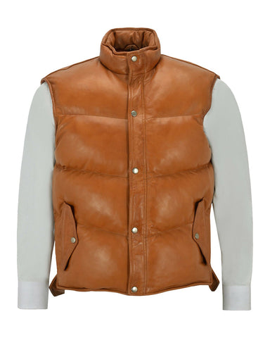 Glowrexs Men's Puffer Padded Style Leather Vest