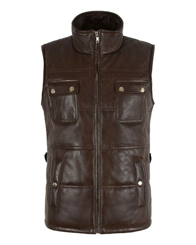 Glowrexs Women's Quilted Padded Brown Leather Vest