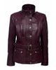 Glowrexs Military Style Cherry plum Slim Fit Leather Jacket