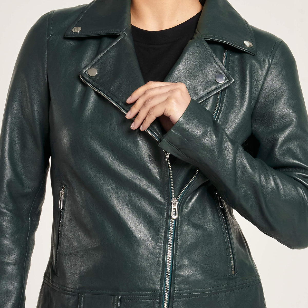 Glexo Women’s Racing Green Leather Biker Jacket