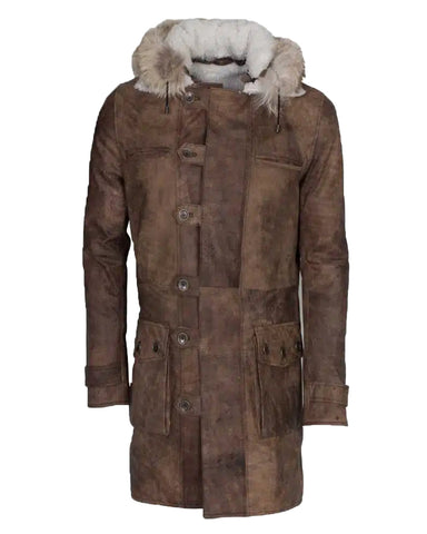 Glowrexs Real Fox Fur Detachable Hood Bane Leather Coat
