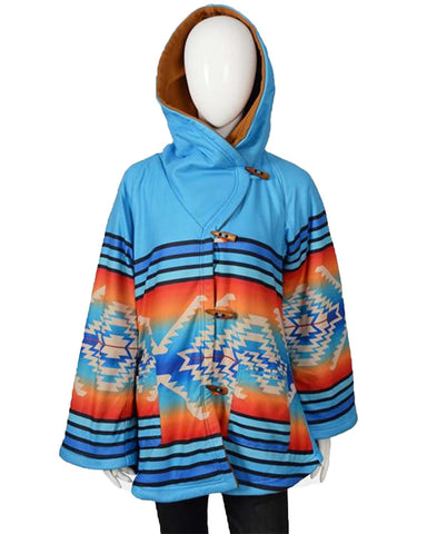 Glowrexs Yellowstone Blue Printed Polyester Coat