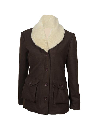 Glowrexs Yellowstone Shearling Collar Brown Wool Coat