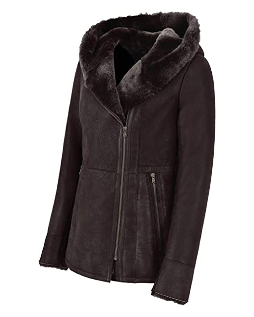 Glowrexs Women's Hooded Fur Shearling Long Jacket