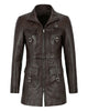 Glowrexs Women's Gothic Style Mid Length Real Sheepskin Leather Coat