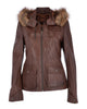 Glowrexs Womens Hooded Biker Real Sheepskin Leather Jacket