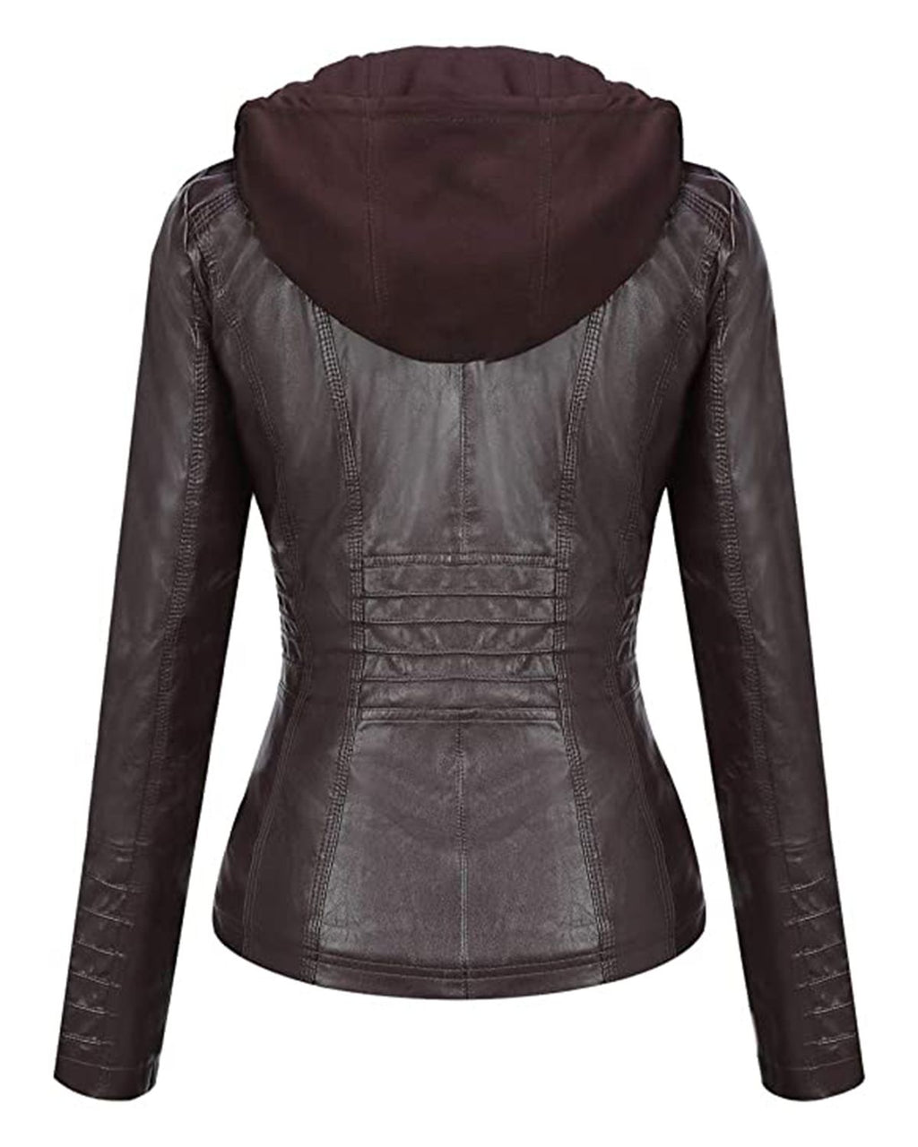 Glowrexs Women's Removable Hood Slim Fit Biker Real Leather Jacket