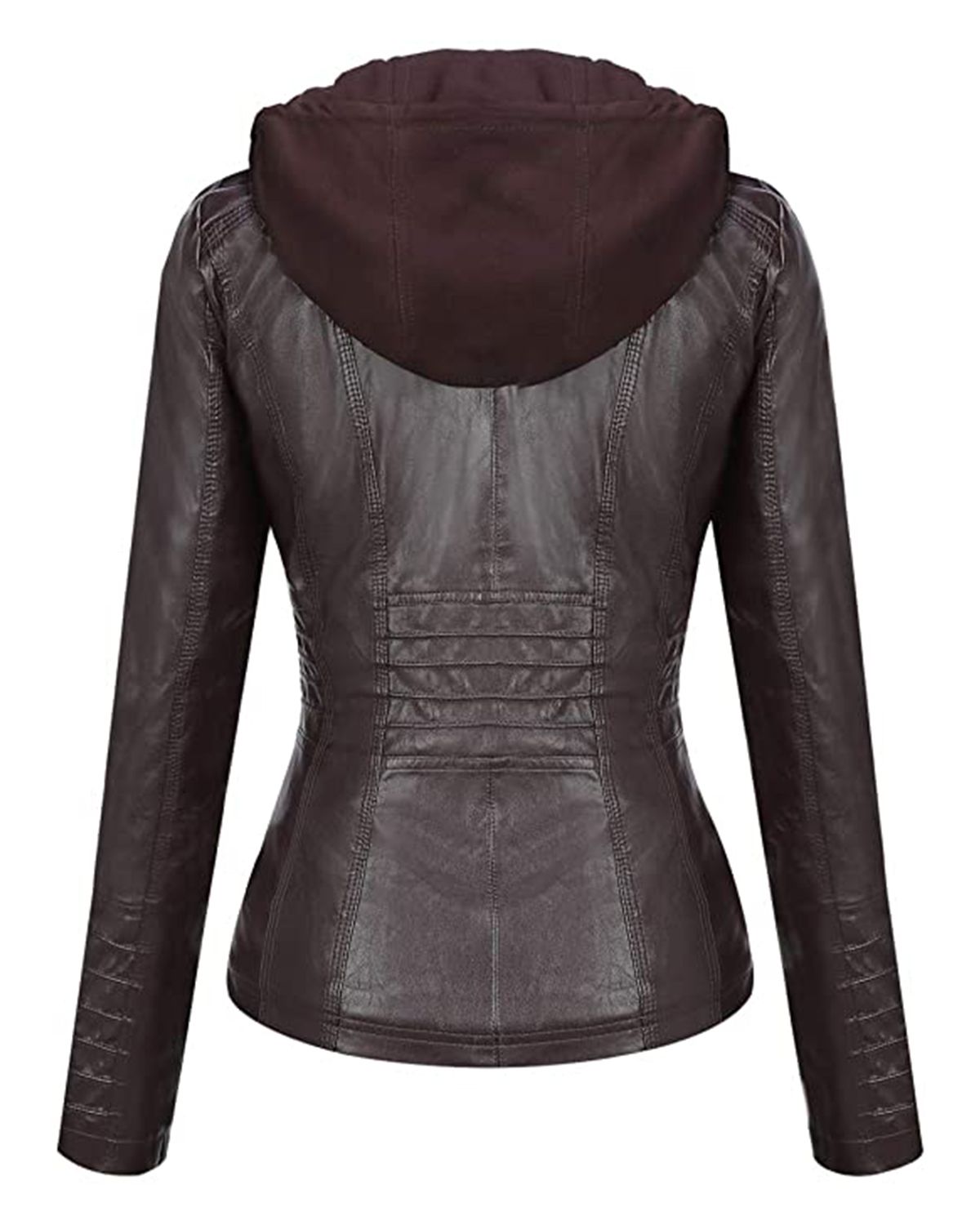 Glowrexs Women's Removable Hood Slim Fit Biker Real Leather Jacket