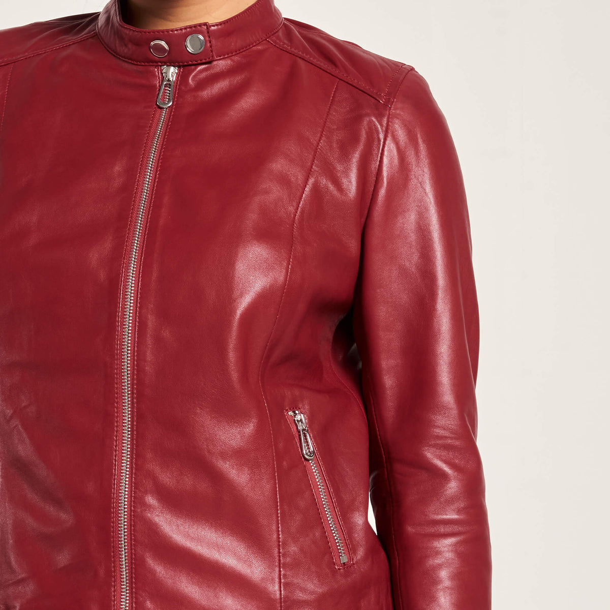 Glexo Women’s Red Leather Racer Jacket