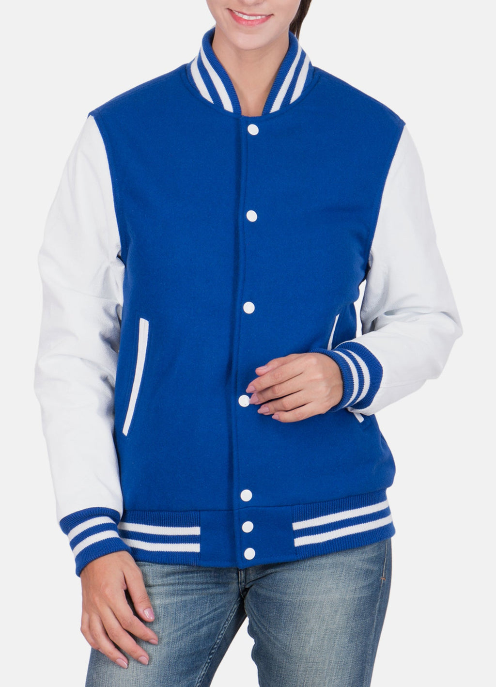 Womens Casual Blue and White Varsity Jacket