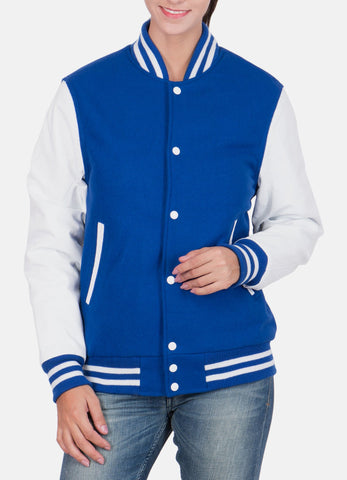 Womens Casual Blue and White Varsity Jacket