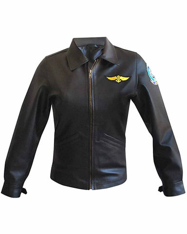 Glowrexs Women's Top Kelly McGillis Charlie Gun Flight Pilot Leather Jacket