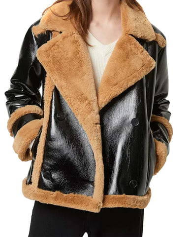 Glowrexs Womens Double Breasted Shearling Jacket