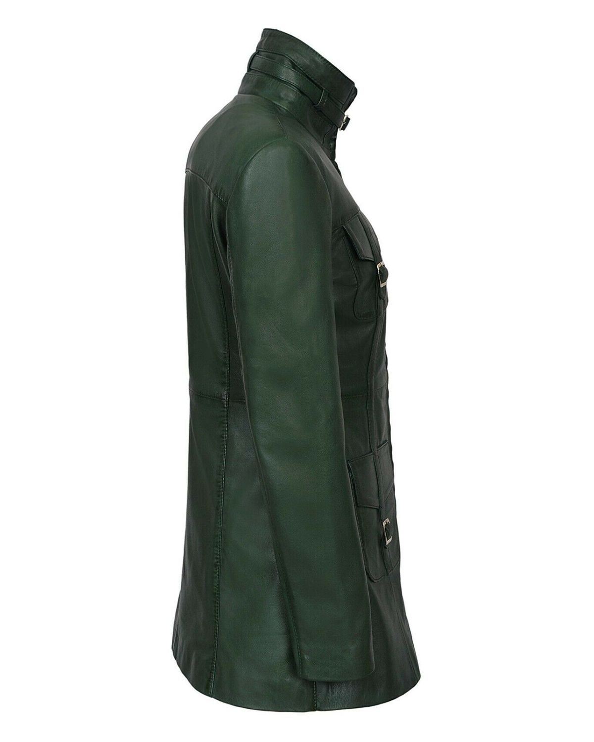 Glowrexs Women's Gothic Style Mid Length Real Sheepskin Leather Coat
