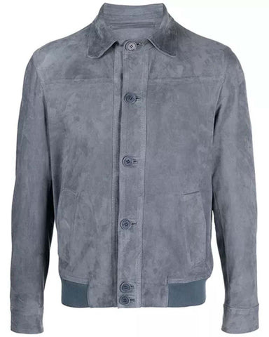 Glowrexs Mens Grey Suede Bomber Jacket