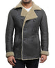 Glowrexs Men's Grey Double Breasted Real Leather Peacoat