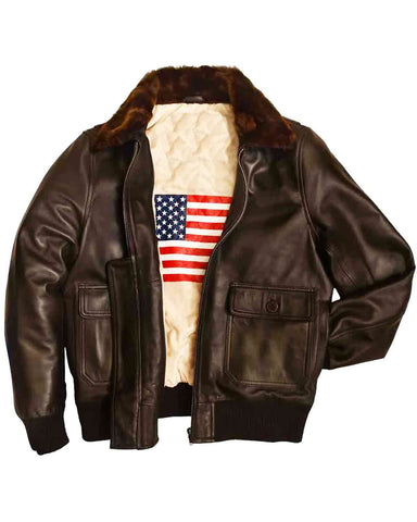 Glowrexs Navy G 1 Flight WWll Brown Aviator Men's Leather Jacket