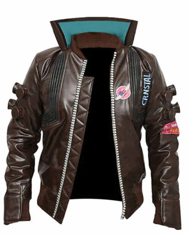 Glowrexs Cyberpunk Samurai 2077 Brown Leather Jacket