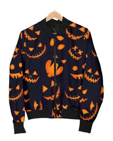 Glowrexs Halloween Pattern Pumpkins Bomber Jacket